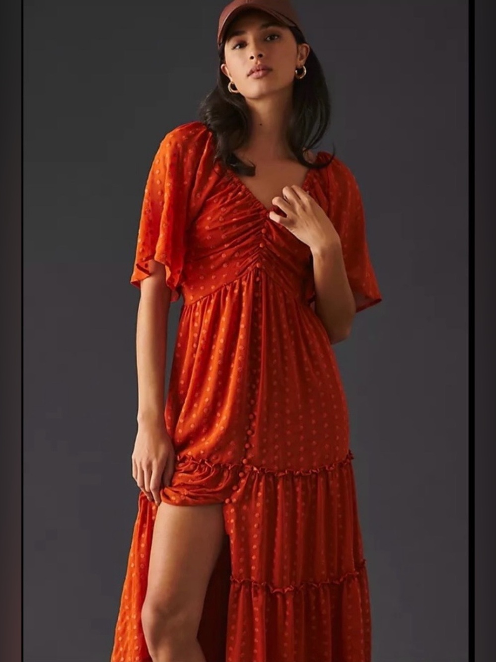 By Anthropologie Ruched Tiered Maxi Dress